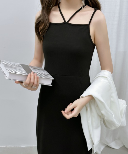 ECLIN(エクラン)の「バックスリットIラインダブルストラップリブキャミワンピ―ス(ワンピース・レディース・ブラウン/グレー/ブラック/ベージュ・M/L)」の5枚目の写真