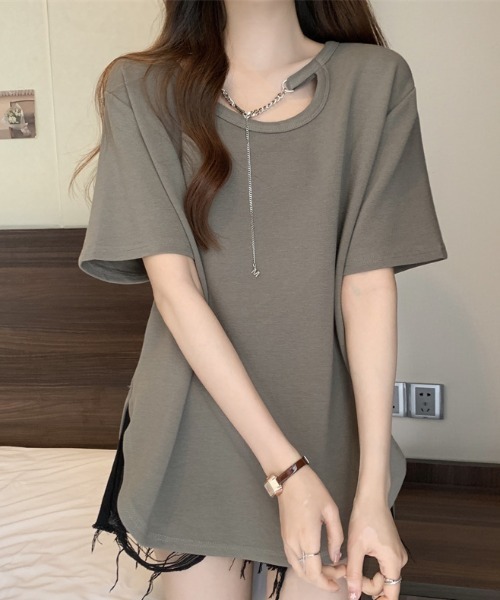 deux amour（ドゥーザムール）の「チェーン付きクルーネック半袖Tシャツ（Tシャツ/カットソー・レディース・ホワイト/ブラック/パープル/モカ/グレー・FREE）」の21枚目の写真
