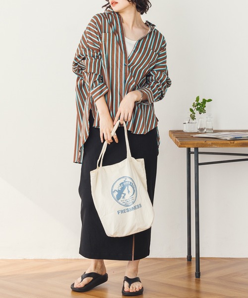lil nina（リルニーナ）の「キャンブリックボイル ストライプ オーバー長袖シャツ（シャツ/ブラウス・レディース・パープル/ブラウン/オフホワイト/ブラック・FREE）」の8枚目の写真