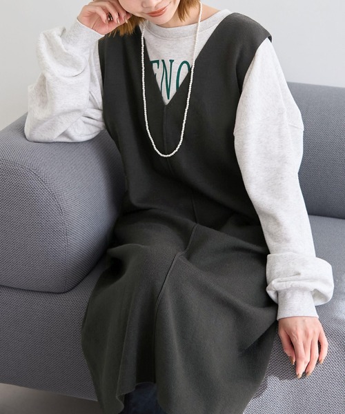 ROPE' PICNIC（ロペピクニック）の「アンチピリングニットジャンパースカート（ジャンパースカート・レディース・ベージュ/ブラック/ホワイト系その他7/ブルー系その他4/チャコールグレー・38/40）」の4枚目の写真