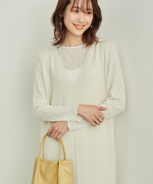 ROPE' PICNIC（ロペピクニック）の「アンチピリングニットジャンパースカート（ジャンパースカート・レディース・ベージュ/ブラック/ホワイト系その他7/ブルー系その他4/チャコールグレー・38/40）」の8枚目の写真