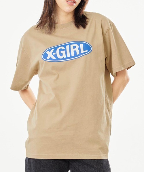 X-girl（エックスガール）の「BASIC OVAL LOGO S/S TEE（Tシャツ/カットソー・レディース・ホワイト/ライトブルー/ブラック/ベージュ・LARGE/MEDIUM/SMALL/X-LARGE）」の3枚目の写真