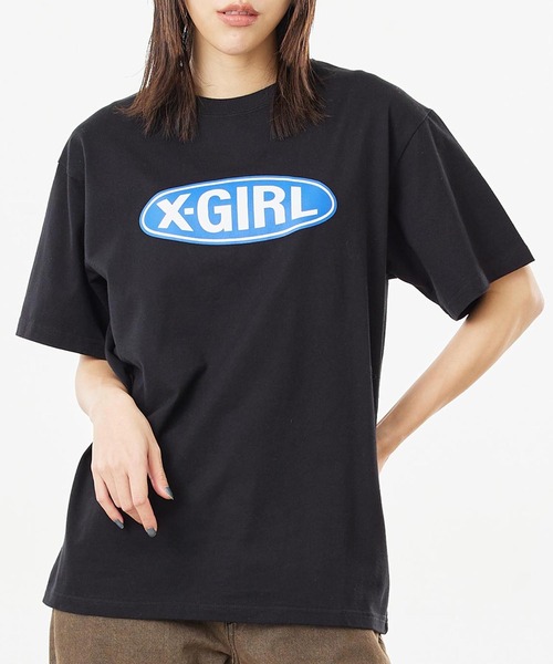 X-girl（エックスガール）の「BASIC OVAL LOGO S/S TEE（Tシャツ/カットソー・レディース・ホワイト/ライトブルー/ブラック/ベージュ・LARGE/MEDIUM/SMALL/X-LARGE）」の2枚目の写真
