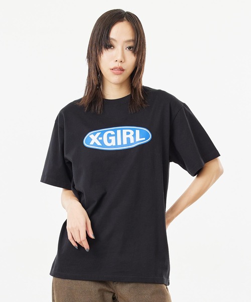 X-girl（エックスガール）の「BASIC OVAL LOGO S/S TEE（Tシャツ/カットソー・レディース・ホワイト/ライトブルー/ブラック/ベージュ・LARGE/MEDIUM/SMALL/X-LARGE）」の8枚目の写真