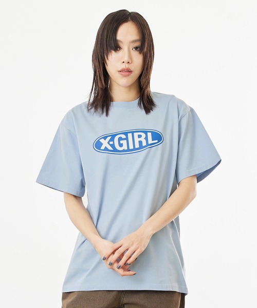 X-girl（エックスガール）の「BASIC OVAL LOGO S/S TEE（Tシャツ/カットソー・レディース・ホワイト/ライトブルー/ブラック/ベージュ・LARGE/MEDIUM/SMALL/X-LARGE）」の11枚目の写真