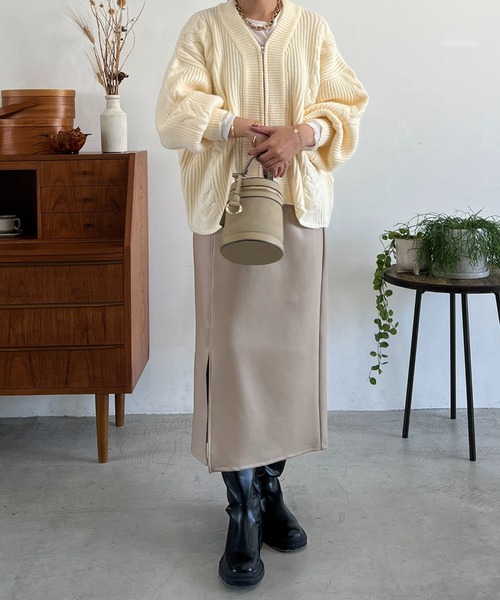 un dix cors（アンディコール）の「フェイクレザージャージスカート（スカート・レディース・イエロー/ベージュ/ブラック・FREE）」の18枚目の写真