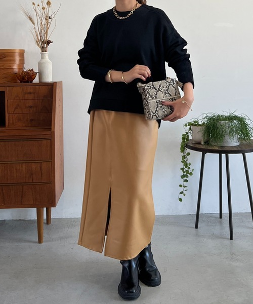 un dix cors（アンディコール）の「フェイクレザージャージスカート（スカート・レディース・イエロー/ベージュ/ブラック・FREE）」の16枚目の写真