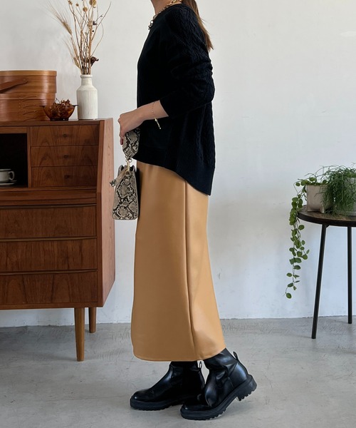 un dix cors（アンディコール）の「フェイクレザージャージスカート（スカート・レディース・イエロー/ベージュ/ブラック・FREE）」の13枚目の写真