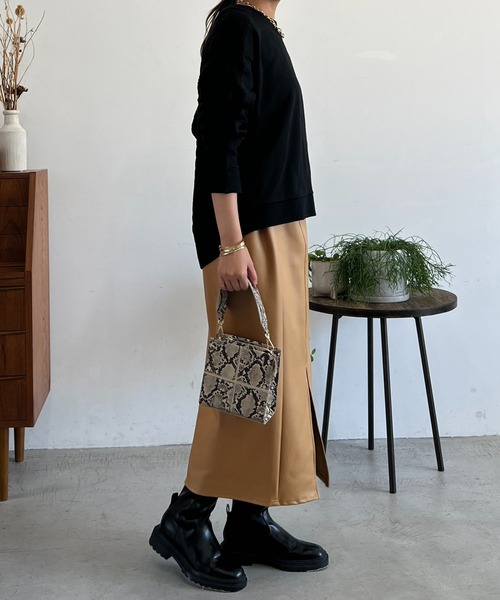 un dix cors（アンディコール）の「フェイクレザージャージスカート（スカート・レディース・イエロー/ベージュ/ブラック・FREE）」の15枚目の写真