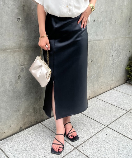 un dix cors（アンディコール）の「フェイクレザージャージスカート（スカート・レディース・イエロー/ベージュ/ブラック・FREE）」の9枚目の写真