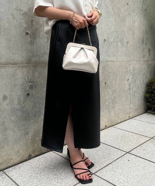 un dix cors（アンディコール）の「フェイクレザージャージスカート（スカート・レディース・イエロー/ベージュ/ブラック・FREE）」の5枚目の写真