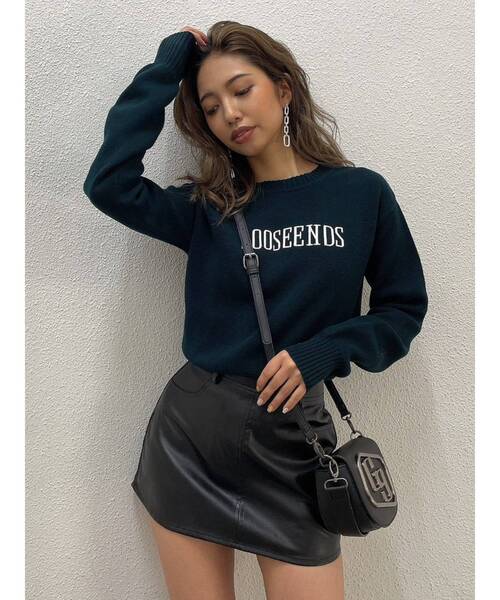 GYDA（ジェイダ）の「LOOSEENDSクルーネックニットTOPS（ニット/セーター・レディース・ブラック/ダークグリーン/オフホワイト・FREE）」の3枚目の写真