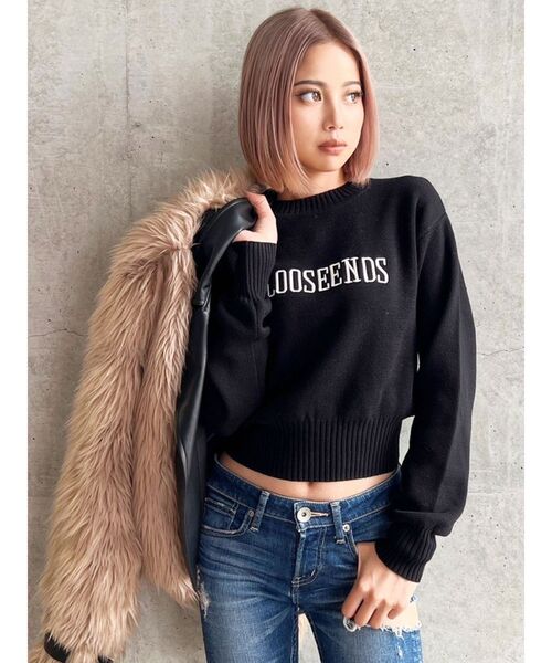 GYDA（ジェイダ）の「LOOSEENDSクルーネックニットTOPS（ニット/セーター・レディース・ブラック/ダークグリーン/オフホワイト・FREE）」の12枚目の写真