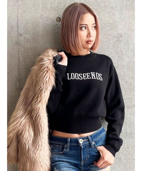 GYDA（ジェイダ）の「LOOSEENDSクルーネックニットTOPS（ニット/セーター・レディース・ブラック/ダークグリーン/オフホワイト・FREE）」の2枚目の写真