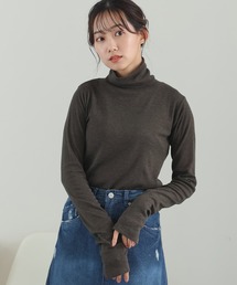 ハイネック指穴カットソー 長袖