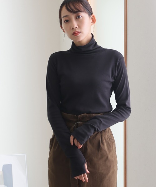 ElegChic（エレグシック）の「ハイネック指穴カットソー 長袖（Tシャツ/カットソー・レディース・チャコールグレー/ブラック/オフホワイト/カーキ/グレイッシュベージュ・3L/4L/M/L/XL）」の18枚目の写真