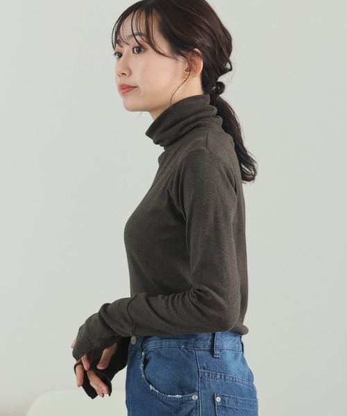 ElegChic（エレグシック）の「ハイネック指穴カットソー 長袖（Tシャツ/カットソー・レディース・チャコールグレー/ブラック/オフホワイト/カーキ/グレイッシュベージュ・3L/4L/M/L/XL）」の10枚目の写真