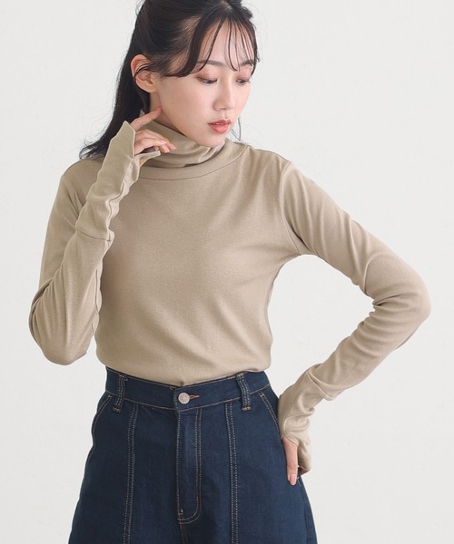 ElegChic（エレグシック）の「ハイネック指穴カットソー 長袖（Tシャツ/カットソー・レディース・チャコールグレー/ブラック/オフホワイト/カーキ/グレイッシュベージュ・3L/4L/M/L/XL）」の20枚目の写真