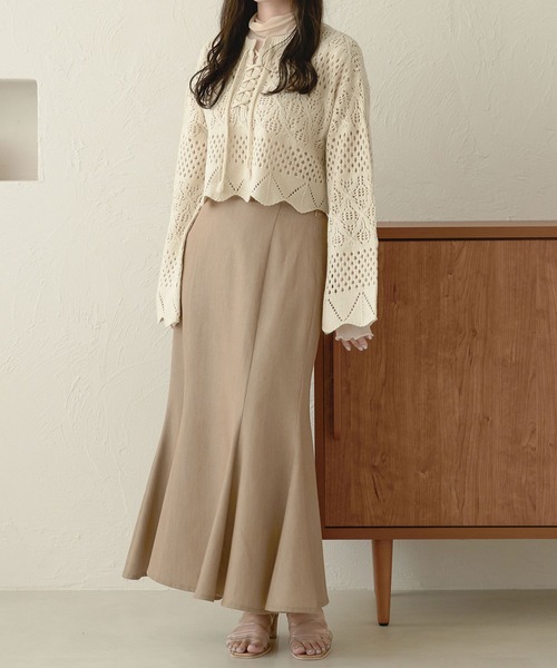 Ambre Neige(アンブルネージュ)の「レースアップ透かしニット/【WEB/EC限定商品】(ニット/セーター・レディース・アイボリー/ベージュ/ダークブラウン/ピンク・FREE)」の8枚目の写真