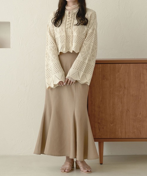 Ambre Neige(アンブルネージュ)の「レースアップ透かしニット/【WEB/EC限定商品】(ニット/セーター・レディース・アイボリー/ベージュ/ダークブラウン/ピンク・FREE)」の9枚目の写真