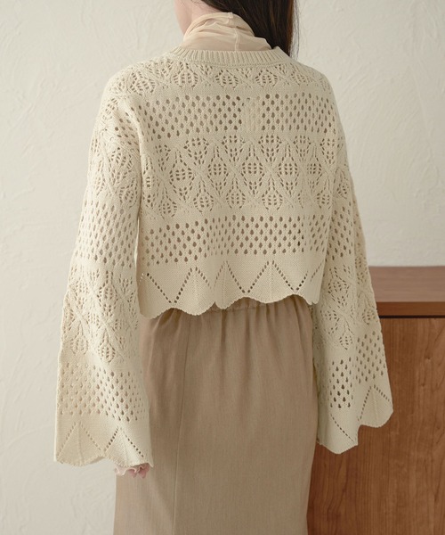 Ambre Neige(アンブルネージュ)の「レースアップ透かしニット/【WEB/EC限定商品】(ニット/セーター・レディース・アイボリー/ベージュ/ダークブラウン/ピンク・FREE)」の7枚目の写真