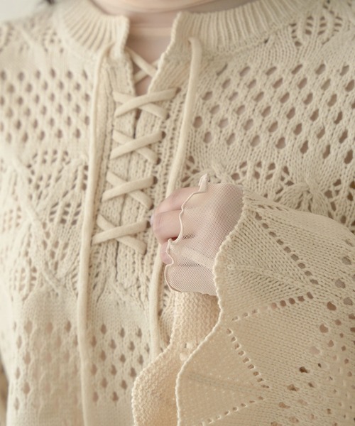 Ambre Neige(アンブルネージュ)の「レースアップ透かしニット/【WEB/EC限定商品】(ニット/セーター・レディース・アイボリー/ベージュ/ダークブラウン/ピンク・FREE)」の11枚目の写真