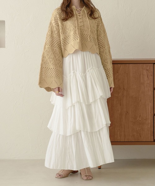 Ambre Neige(アンブルネージュ)の「レースアップ透かしニット/【WEB/EC限定商品】(ニット/セーター・レディース・アイボリー/ベージュ/ダークブラウン/ピンク・FREE)」の19枚目の写真