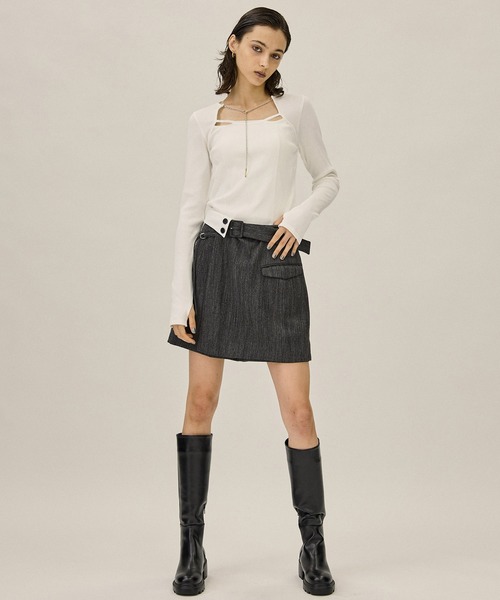 PUBLIC TOKYO（パブリックトウキョウ）の「ラリエットチェーンリブトップ（Tシャツ/カットソー・レディース・ダークグレー/アイボリー/ブラック・FREE）」の11枚目の写真