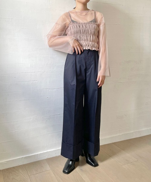 LOWRYS FARM(ローリーズファーム)の「ロールアップワイドパンツ 975284(チノパンツ・レディース・ベージュ/ネイビー・FREE)」の5枚目の写真