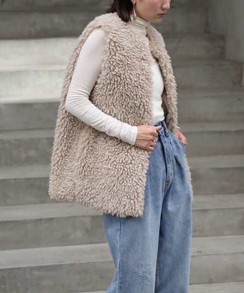 セール】プードルファーロングベスト（ベスト）｜Bonjour Sagan