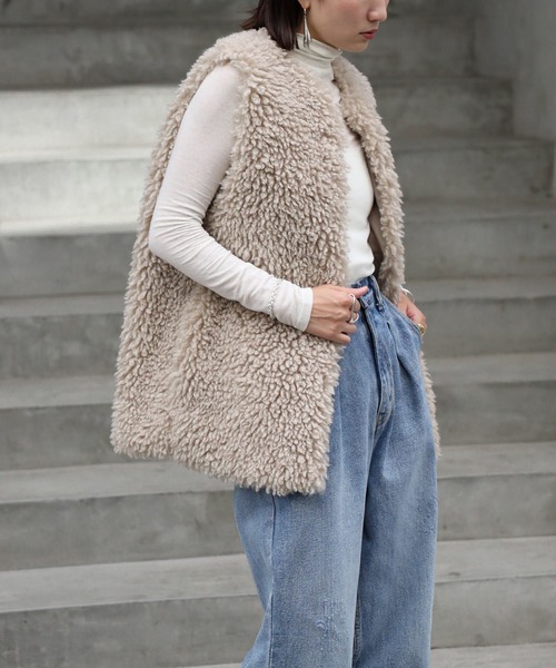 希少カシミヤ100%◎APOGEE アポジー ロングファーベスト サガファー使用 mb3230-1.jpg