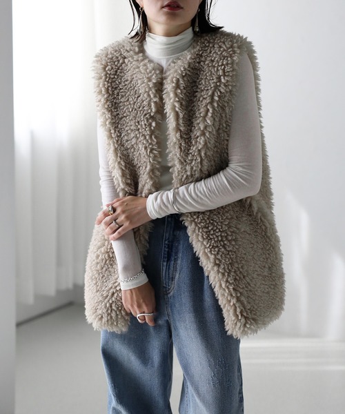 セール】プードルファーロングベスト（ベスト）｜Bonjour Sagan