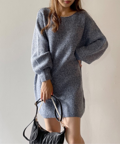 NOMAE（ノーマエ）の「ラメメランジあぜニットワンピース（ワンピース・レディース・パープル/ダークブルー/グレー/アイボリー・FREE）」の4枚目の写真