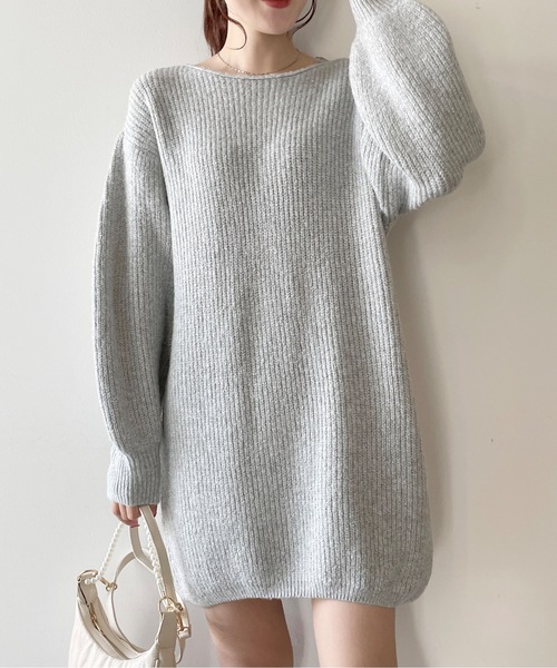 NOMAE（ノーマエ）の「ラメメランジあぜニットワンピース（ワンピース・レディース・パープル/ダークブルー/グレー/アイボリー・FREE）」の3枚目の写真