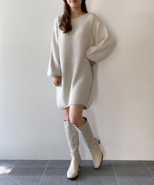 NOMAE（ノーマエ）の「ラメメランジあぜニットワンピース（ワンピース・レディース・パープル/ダークブルー/グレー/アイボリー・FREE）」の2枚目の写真