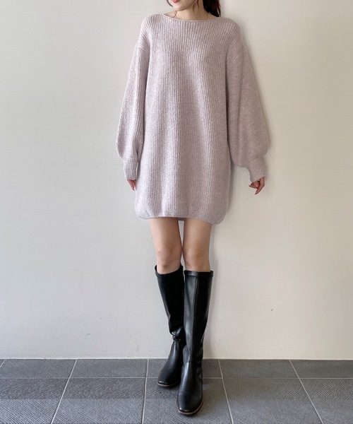 NOMAE（ノーマエ）の「ラメメランジあぜニットワンピース（ワンピース・レディース・パープル/ダークブルー/グレー/アイボリー・FREE）」の6枚目の写真