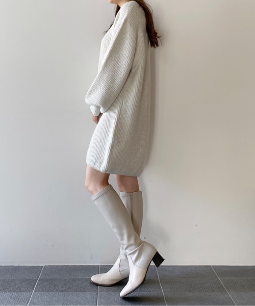 NOMAE（ノーマエ）の「ラメメランジあぜニットワンピース（ワンピース・レディース・パープル/ダークブルー/グレー/アイボリー・FREE）」の7枚目の写真