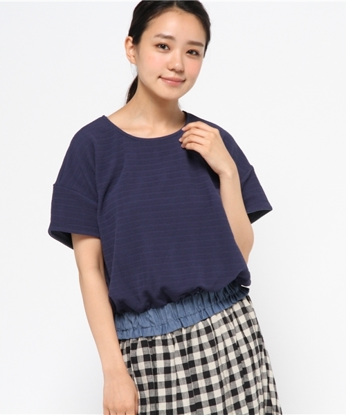 OUTLET(アウトレット)の「【Ciaopanic】半袖無地ジャガードWゴムプルオーバー(Tシャツ/カットソー・レディース・ピンク/ネイビー・FREE)」の1枚目の写真