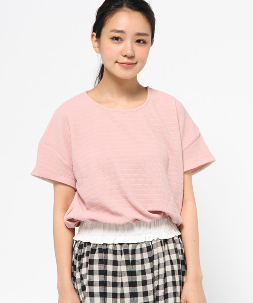 OUTLET(アウトレット)の「【Ciaopanic】半袖無地ジャガードWゴムプルオーバー(Tシャツ/カットソー・レディース・ピンク/ネイビー・FREE)」の3枚目の写真