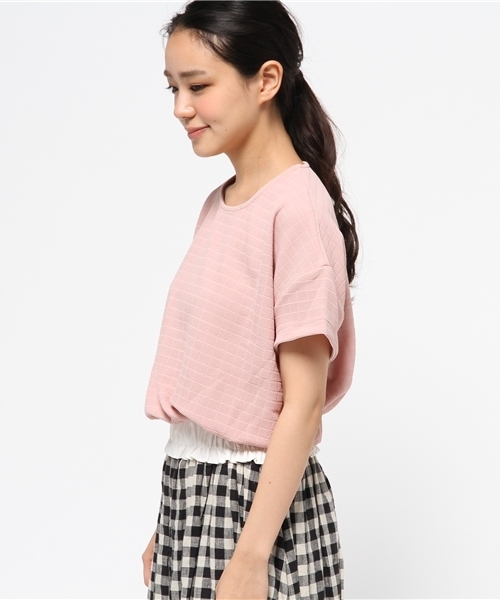 OUTLET(アウトレット)の「【Ciaopanic】半袖無地ジャガードWゴムプルオーバー(Tシャツ/カットソー・レディース・ピンク/ネイビー・FREE)」の4枚目の写真