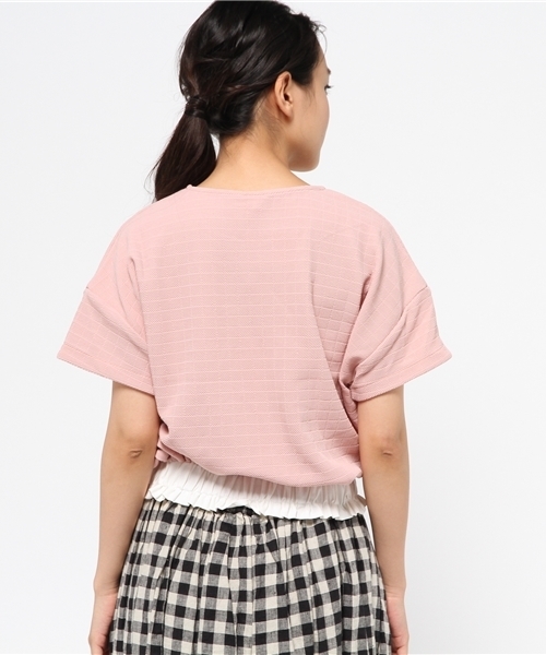 OUTLET(アウトレット)の「【Ciaopanic】半袖無地ジャガードWゴムプルオーバー(Tシャツ/カットソー・レディース・ピンク/ネイビー・FREE)」の5枚目の写真