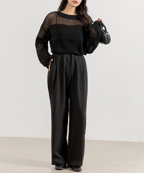 DAY CLOSET（デイ クローゼット）の「レディース ゆるシルエットハイウエストワイドパンツ（その他パンツ・レディース・ダークグレー/ベージュ/ブラック・M/L/S）」の7枚目の写真