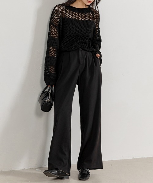 DAY CLOSET（デイ クローゼット）の「レディース ゆるシルエットハイウエストワイドパンツ（その他パンツ・レディース・ダークグレー/ベージュ/ブラック・M/L/S）」の9枚目の写真