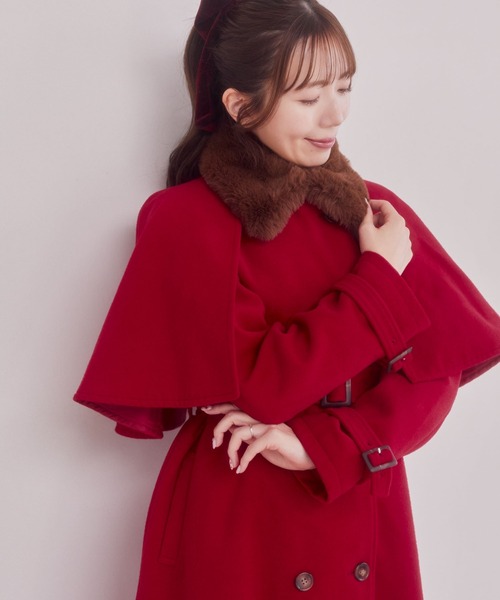 Areeam（アリーム）の「ファー付きケープコート（その他アウター・レディース・レッド/チャコールグレー・FREE）」の13枚目の写真