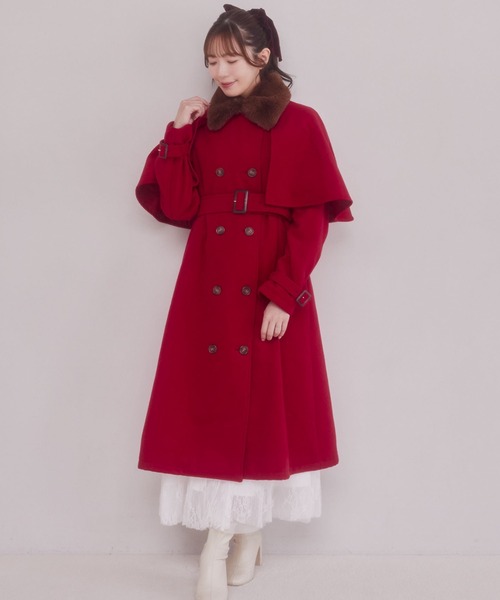 Areeam（アリーム）の「ファー付きケープコート（その他アウター・レディース・レッド/チャコールグレー・FREE）」の18枚目の写真