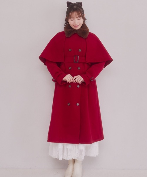 Pal elfy ファー付きケープコート　レッド セール】ファー付きケープコート（その他アウター）｜Areeam