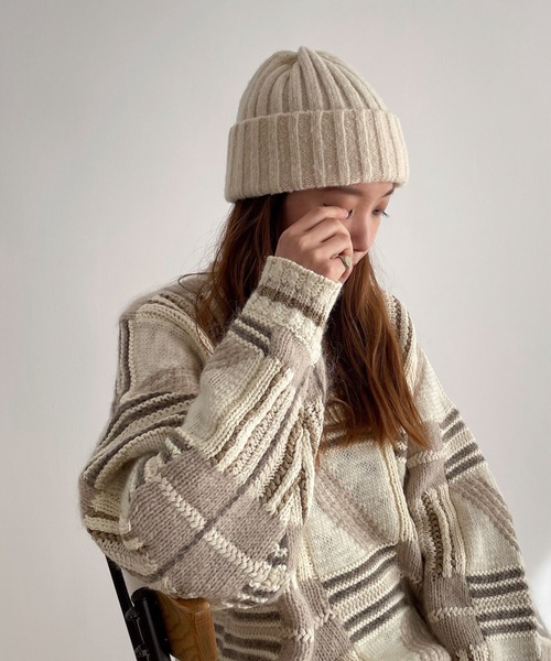 CANAL JEAN（キャナルジーン）の「El mar リブニットCAP（ニットキャップ/ビーニー・レディース・ブラック/ライトベージュ/チャコールグレー/ネイビー・ONE SIZE）」の4枚目の写真