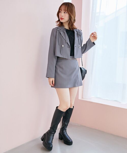 MAJESTIC LEGON(マジェスティックレゴン)の「リボンディティールショートジャケット(テーラードジャケット・レディース・グレー/アイボリー/ブラック・MEDIUM)」の5枚目の写真