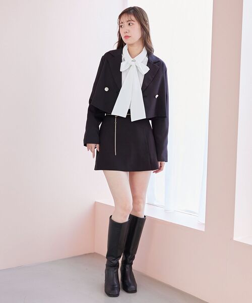 MAJESTIC LEGON(マジェスティックレゴン)の「リボンディティールショートジャケット(テーラードジャケット・レディース・グレー/アイボリー/ブラック・MEDIUM)」の13枚目の写真