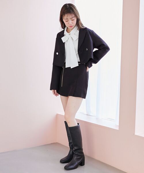 MAJESTIC LEGON(マジェスティックレゴン)の「リボンディティールショートジャケット(テーラードジャケット・レディース・グレー/アイボリー/ブラック・MEDIUM)」の15枚目の写真